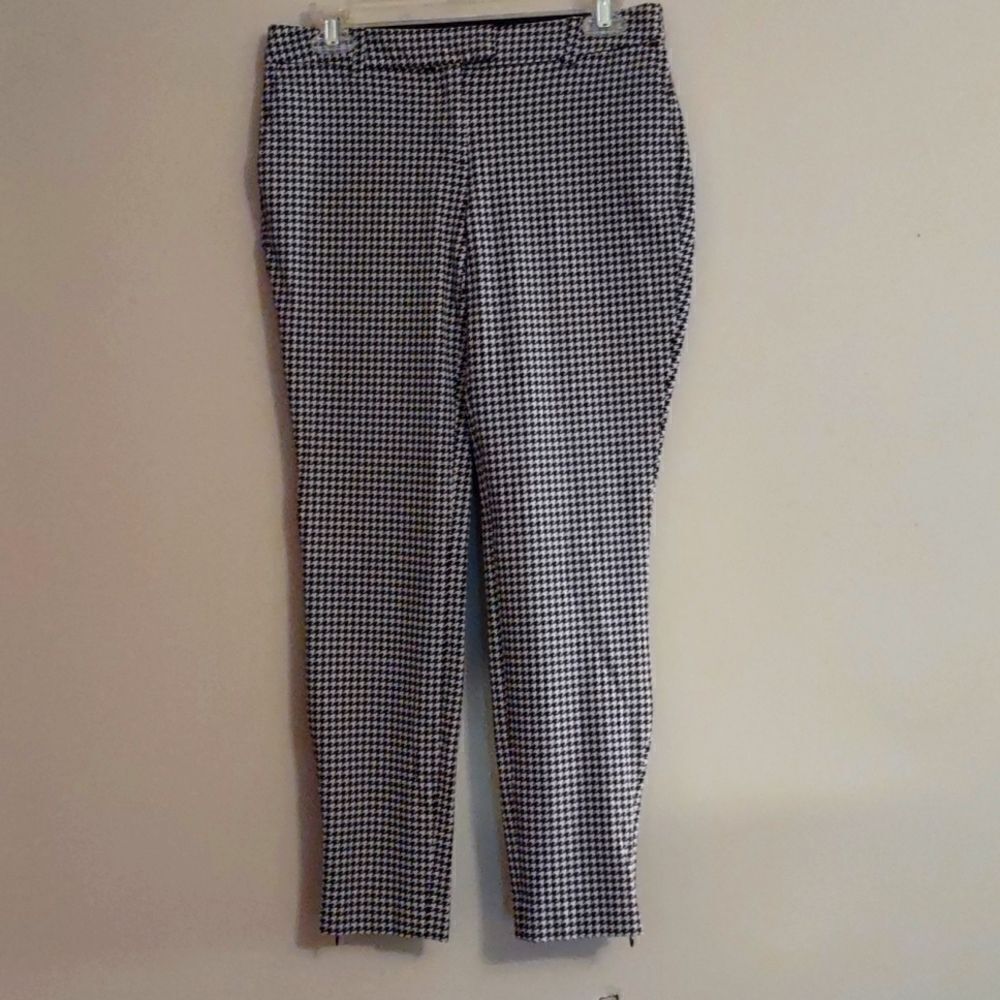 Cynthia Rowley‎ Size 2 Black White Houndstooth Stretch Crop Pants Zip Ankle